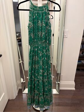 Max Studio Green Floral Halter-Style Maxi Dress